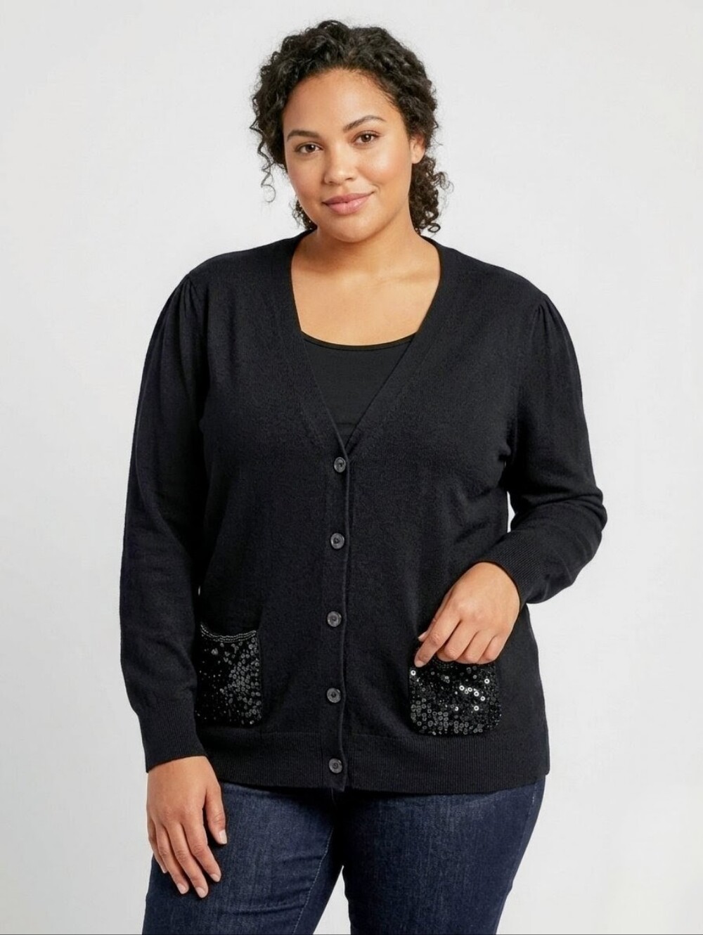 Jaclyn Smith Anniversary Angora Blend Sequin Pocket Cardigan XL